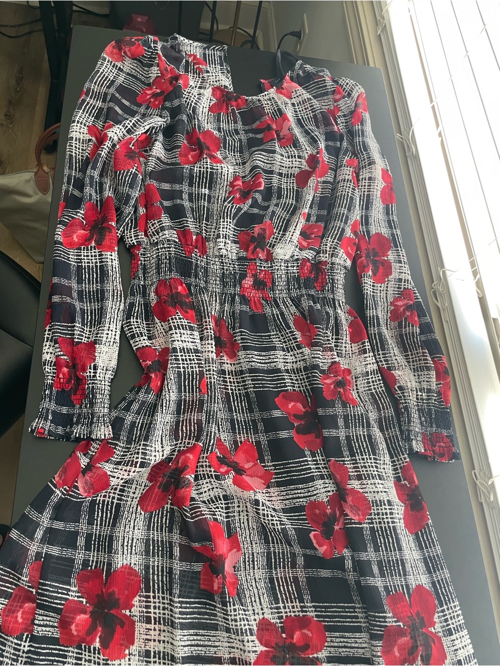 Tommy Hilfiger Black Midi Dress with Red Floral Print